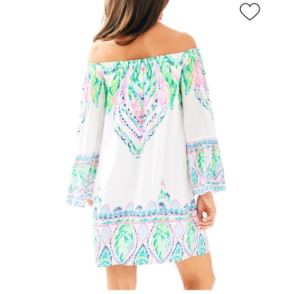 Lilly Pulitzer Nevie Off The Shoulder Dress Coconut Coast Engineered Sz XS NWOT - Picture 4 of 8